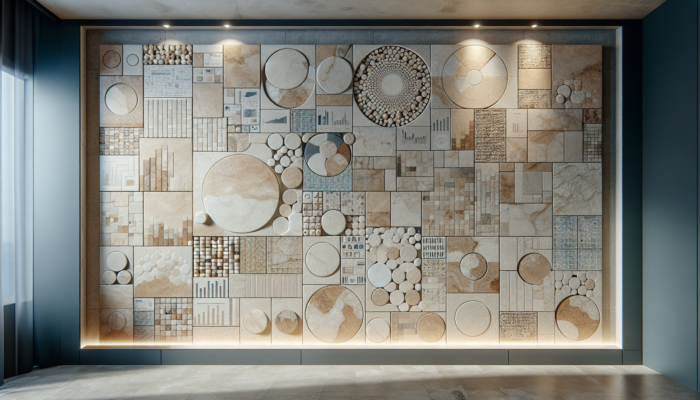 Showcase of filled and unfilled travertine tiles in a UK showroom, ideal for busy areas.