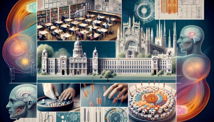 Illustration of acupuncturist training at UK institutions, from classroom to certification.