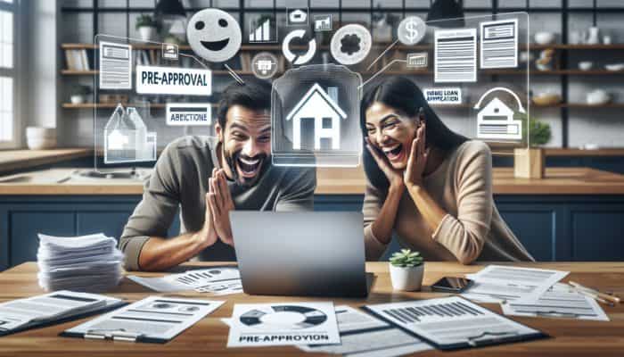 Secure Home Loan for Entry-Level Property in Louis Trichardt: South African couple reviewing pre-approval documents at kitchen table with laptop and financial papers.