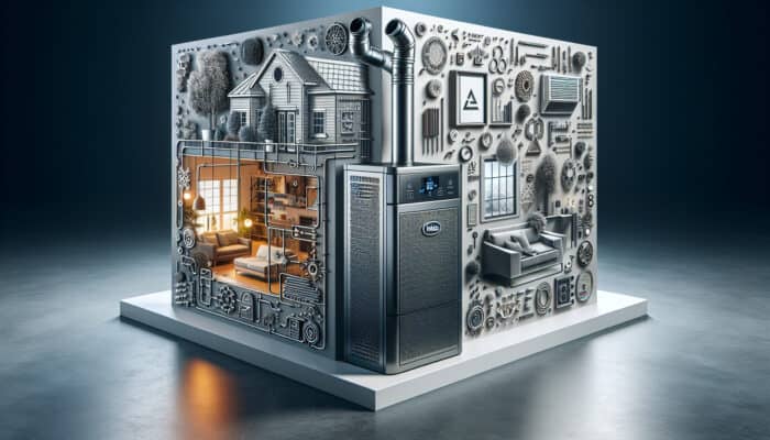 A modern, eco-friendly furnace in a stylish Canadian home, showcasing comfort and sustainability.