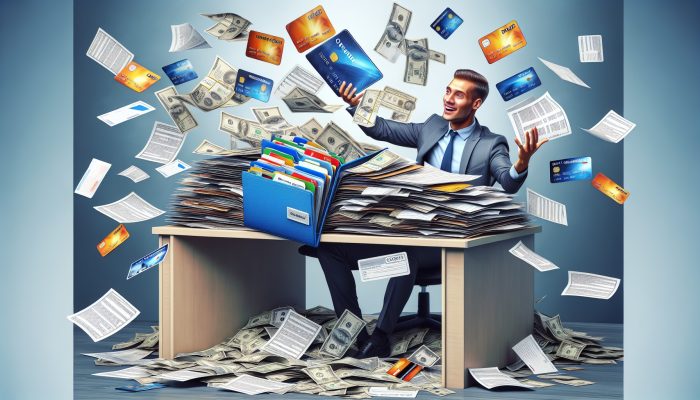 How to Consolidate Debt Without a Loan: UK Strategies | DCL Person at desk consolidates bills and credit cards into folder, looking relieved.