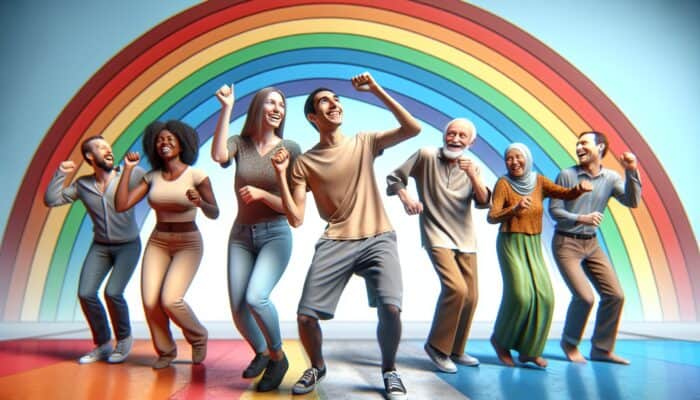 A vibrant collage of people joyfully dancing in a TikTok trend, evoking feelings of nostalgia and community.