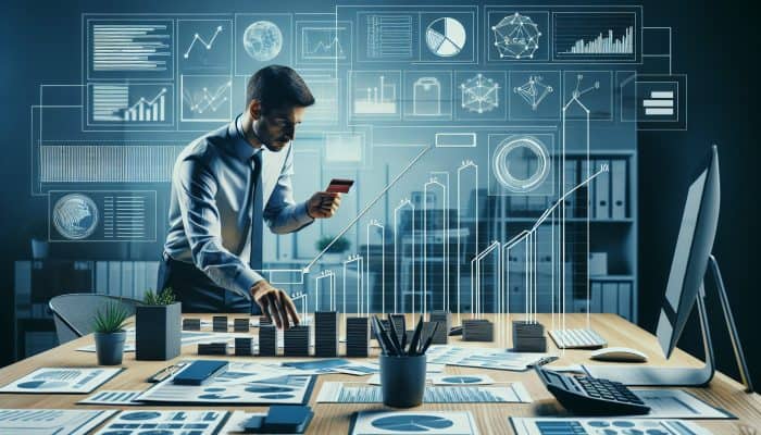 How to Structure a Custom Consolidation Plan: UK Edition | DCL A person analyzing balance transfer credit cards with charts in an office, focusing on strategic debt consolidation.