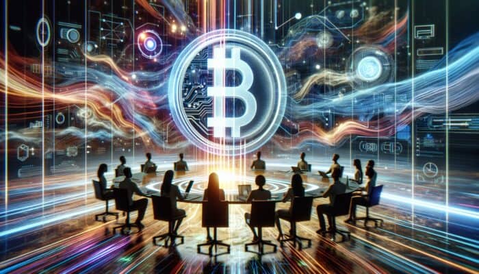 Futuristic digital landscape with Google logo, strategists analysing algorithm updates.