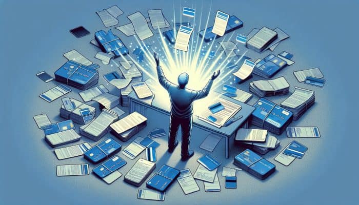 Debt Consolidation Loans for Bad Credit: UK Solutions | DCL Debt Consolidation Loans for Bad Credit: Person in the UK consolidating debts into one manageable loan, symbolized by a glowing payment document on a clean desk.