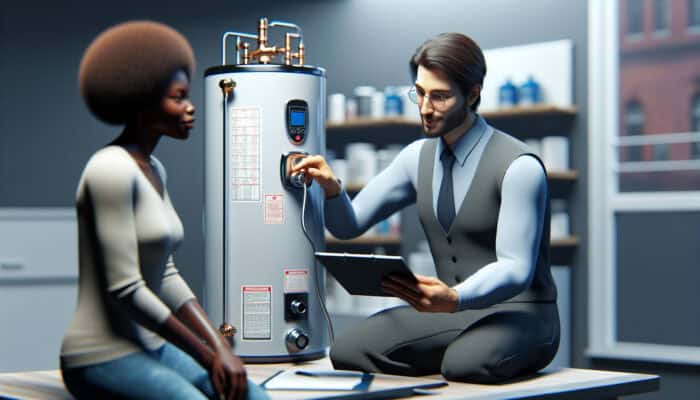 A skilled technician servicing various water heater models, offering expert maintenance advice.