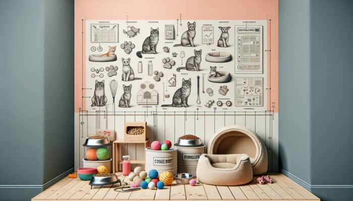A comfortable pet space with specialised food bowls, soft bedding, and engaging toys for comfort and happiness.