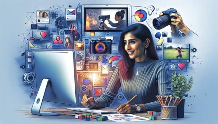 A small business owner in Crewkerne creating engaging content to build online community and customer connections.