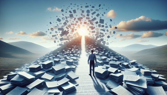 How Debt Consolidation Fails Without Discipline: UK Insights | DCL A person relieved as multiple debt papers merge into one lighter document, symbolising debt consolidation and a path to financial stability.