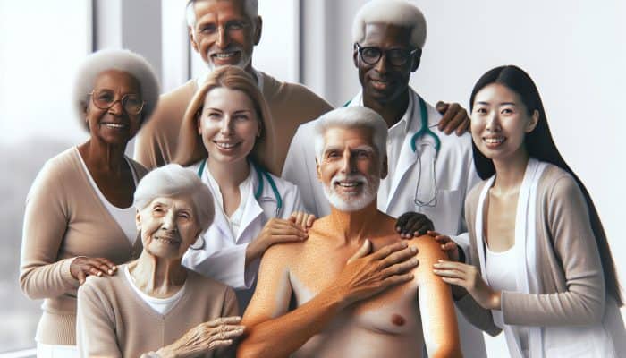 Elderly, darker skin pigmentation, northern latitudes, indoors, at risk of vitamin D deficiency, health check.