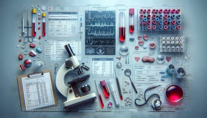 Testosterone Blood Test in York: A medical setup analyzing a blood sample for testosterone levels, with charts and graphs showing hormonal health metrics.
