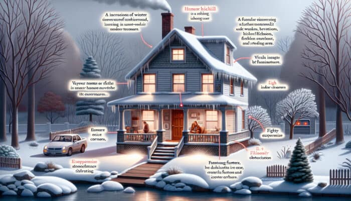 A Richmond home in winter with cold spots, malfunctioning furnace, and a homeowner checking a clogged filter.