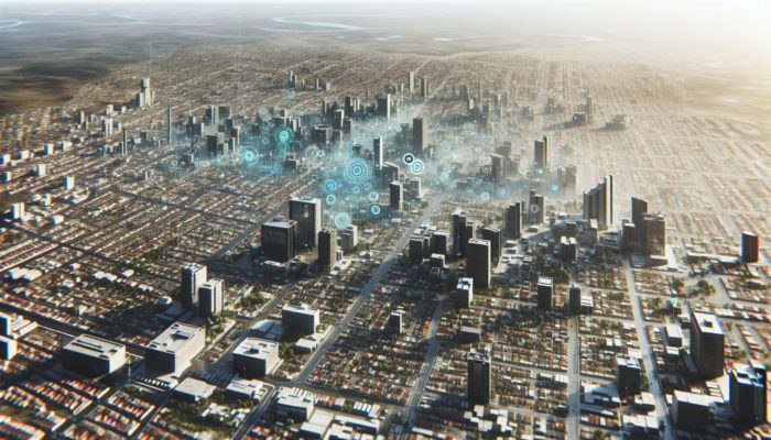 Aerial view of Mthatha's neighbourhoods, showing property value variations and city centre proximity.
